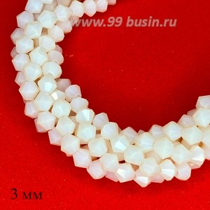 Бусина хрустальная биконус 3 мм непрозрачный светло-пудровый нить ок. 44 см/175 штук
