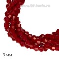 Бусина хрустальная биконус 3 мм непрозрачный рубиновый нить ок. 44 см/175 штук