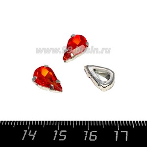 Стразы Капля 13*8 мм красный/оправа серебро, 1 штука Стразы Капля 13*8 мм красный/оправа серебро, 1 штука