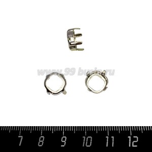 Оправа для страз латунная Квадрат 10*10 мм, цвет Никель, 1 штука