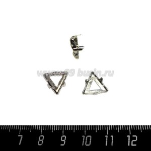 Оправа для страз латунная Треугольник 12*12 мм, цвет Никель, 1 штука