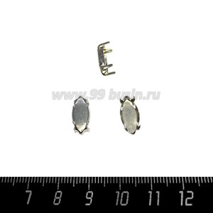 Оправа для страз латунная Лодочка 14*6 мм, цвет Никель, 1 штука
