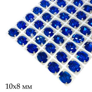 Стразы Овал Премиум 10*8 мм синий/серебристый (Capri Blue/silver) 1 штука