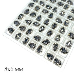 Стразы Капля Премиум 8*6 мм cеребряная тень/серебристый (Silver Shadow/silver) 1 штука