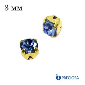 Шатоны в оправе PRECIOSA MAXIMA ss-12 (3 мм), цвет Light Sapphire/gold, 12 штук/упаковка, Чехия
