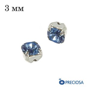 Шатоны в оправе PRECIOSA MAXIMA ss-12 (3 мм), цвет Light Sapphire/silver, 12 штук/упаковка, Чехия