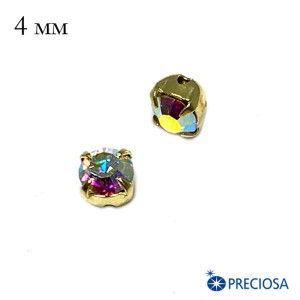 Шатоны PRECIOSA пришивные хрустальные, размер ss-16 (4 мм), цвет Crystal AB/gold, 12 штук/упаковка, Чехия