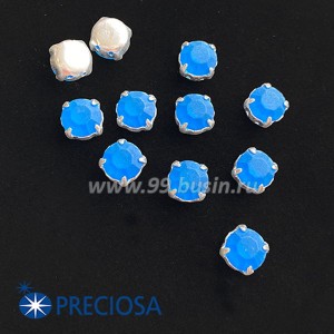 Шатоны (стразы) PRECIOSA MAXIMA пришивные хрустальные МАТОВЫЕ, размер ss-39 (8,4 мм), цвет Capri Blue/оправа Silver 1штука, Чехия