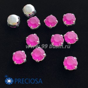 Шатоны (стразы) PRECIOSA MAXIMA пришивные хрустальные МАТОВЫЕ, размер ss-39 (8,4 мм), цвет Fuchsia/оправа Silver 1 штука, Чехия