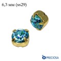 Шатоны в оправе PRECIOSA MAXIMA ss-29 (6,3 мм), цвет Aqua Bohemica/gold 1штука, Чехия