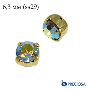 Шатоны в оправе PRECIOSA MAXIMA ss-29 (6,3 мм), цвет Light colorado Topaz AB/gold 1штука, Чехия Шатоны в оправе PRECIOSA MAXIMA ss-29 (6,3 мм), цвет Light colorado Topaz AB/gold 1штука, Чехия