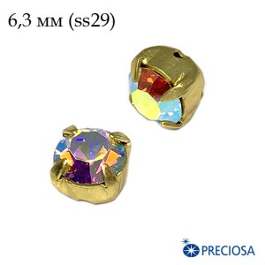 Шатоны в оправе PRECIOSA MAXIMA ss-29 (6,3 мм), цвет Crystal AB/gold 1штука, Чехия