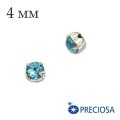 Шатоны PRECIOSA пришивные хрустальные, размер ss-16 (4 мм), цвет Aqua Bohemica/silver, 12 штук/упаковка, Чехия