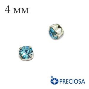 Шатоны PRECIOSA пришивные хрустальные, размер ss-16 (4 мм), цвет Aqua Bohemica/silver, 12 штук/упаковка, Чехия