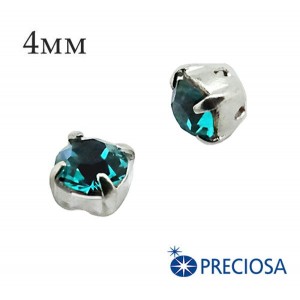 Шатоны в оправе PRECIOSA MAXIMA ss-16 (4 мм), цвет Blue Zircon/silver, 12 штук/упаковка, Чехия
