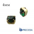 Шатоны в оправе PRECIOSA MAXIMA ss-16 (4 мм), цвет Emerald/gold, 12 штук/упаковка, Чехия
