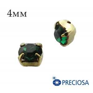 Шатоны в оправе PRECIOSA MAXIMA ss-16 (4 мм), цвет Emerald/gold, 12 штук/упаковка, Чехия Шатоны в оправе PRECIOSA MAXIMA ss-16 (4 мм), цвет Emerald/gold, 12 штук/упаковка, Чехия