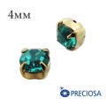 Шатоны PRECIOSA пришивные хрустальные, размер ss-16 (4 мм), цвет Blue Zircon/gold, 12 (!) штук/упаковка, Чехия