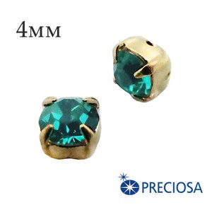 Шатоны PRECIOSA пришивные хрустальные, размер ss-16 (4 мм), цвет Blue Zircon/gold, 12 (!) штук/упаковка, Чехия