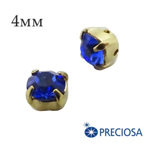 Шатоны в оправе PRECIOSA MAXIMA ss-16 (4 мм), цвет Sapphire/gold, 12 штук/упаковка, Чехия