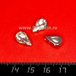 Стразы Капля 13*8 мм бесцветный прозрачный/оправа серебро, 1 штука Стразы Капля 13*8 мм бесцветный прозрачный/оправа серебро, 1 штука
