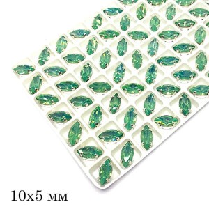 Стразы Наветт Премиум 10*5 мм зелёный опал/серебристый (Crysolite Opal/silver) 1 штука Стразы Наветт Премиум 10*5 мм зелёный опал/серебристый (Crysolite Opal/silver) 1 штука