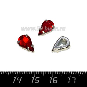 Стразы Капля 13*8 мм алый/оправа серебро, 1 штука Стразы Капля 13*8 мм алый/оправа серебро, 1 штука
