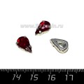 Стразы Капля 13*8 мм насыщенный красный/оправа серебро, 1 штука