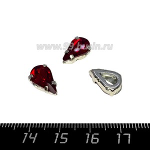Стразы Капля 13*8 мм насыщенный красный/оправа серебро, 1 штука Стразы Капля 13*8 мм насыщенный красный/оправа серебро, 1 штука
