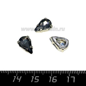 Стразы Капля 13*8 мм дымчатый/оправа серебро, 1 штука Стразы Капля 13*8 мм дымчатый/оправа серебро, 1 штука
