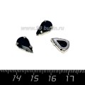 Стразы Капля 13*8 мм глубокий чёрный/оправа серебро, 1 штука