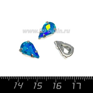 Стразы Капля 13*8 мм мультиколор синий-голубой/оправа серебро, 1 штука Стразы Капля 13*8 мм мультиколор синий-голубой/оправа серебро, 1 штука