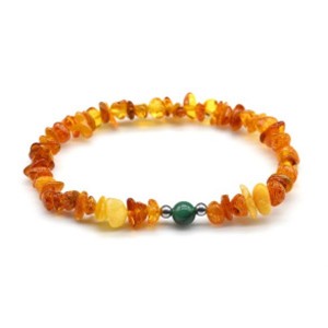 Браслет янтарный с агатом тонированным шарик 6мм цвет медовый