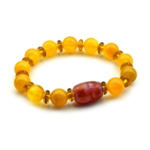 Браслет с бусиной дзи "Дерево бодхи" бочонок 12*18мм с агатом тонированным шарик 10мм