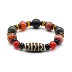 Браслет "Дзи Волна" бочонок 11*28мм с агатом тонированным матовым шарик 13-14мм