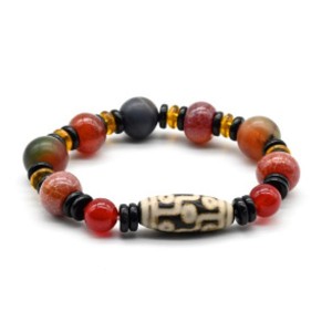 Браслет "Дзи Девять глаз" бочонок 11*28мм с агатом тонированным матовым шарик 13-14мм