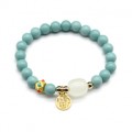 Браслет с подвеской "На удачу" шарик 8мм цвет бирюзовый (иск.)