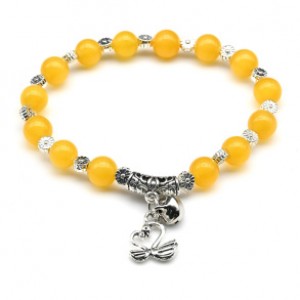 Браслет из кошачьего глаза (синт.) шарик 8мм с Кулонами цвет желтый (иск.)