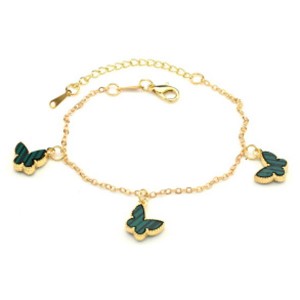 Браслет-цепочка с Кулонами "Бабочки" цвет малахит, 19см (иск.)