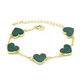 Браслет-цепочка "Сердечки" цвет малахит, 17см (иск.) Браслет-цепочка "Сердечки" цвет малахит, 17см (иск.)