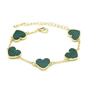 Браслет-цепочка "Сердечки" цвет малахит, 17см (иск.)