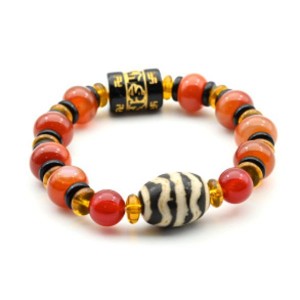 Браслет с бусиной дзи "Волна" бочонок 15*20мм с сердоликом рондель 12*8мм