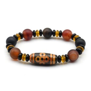 Браслет с бусиной дзи "Пять глаз с молнией" бочонок 14*30мм с сардониксом шарик 12мм