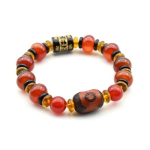 Браслет с бусиной дзи "Три глаза" бочонок 13*18мм с сердоликом рондель 12*8мм