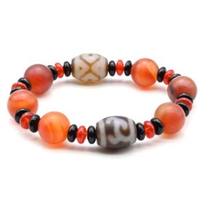 Браслет с бусинами "Дзи" бочонок 14*17мм с сердоликом матовым шарик 14мм