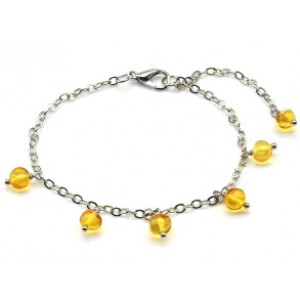 Браслет с янтарем на цепочке  галтовка 5мм цвет лимонный, 18см