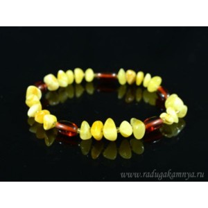 Браслет янтарный крошка с овалом цвет  молочный, коньячный