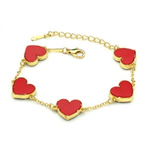 Браслет-цепочка "Сердечки" цвет красный, 17см (иск.)