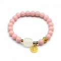 Браслет с подвеской "На удачу" шарик 8мм цвет розовый (иск.)