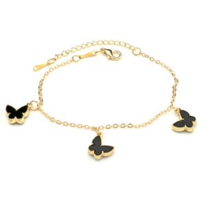 Браслет-цепочка с Кулонами "Бабочки" цвет черный, 19см (иск.)